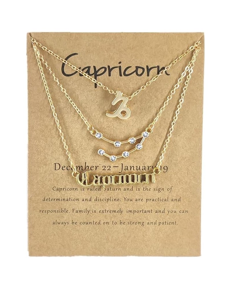 3Pcs Zodiac Gold Plated CZ Necklaces for Women Girls Old English Necklace 12 Constellation Necklace Zodiac Sign Gifts for Wom...