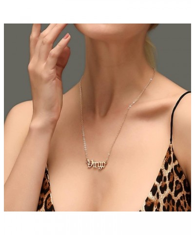 3Pcs Zodiac Gold Plated CZ Necklaces for Women Girls Old English Necklace 12 Constellation Necklace Zodiac Sign Gifts for Wom...