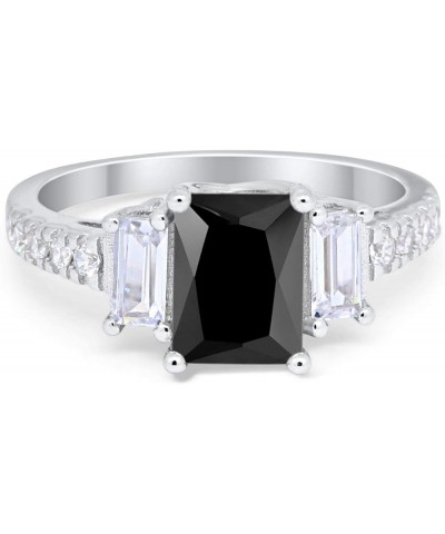 Emerald Cut Three Stone Wedding Engagement Ring Round Cubic Zirconia 925 Sterling Silver Simulated Black CZ $12.41 Rings