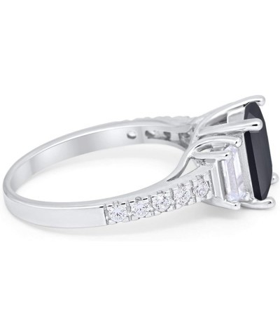 Emerald Cut Three Stone Wedding Engagement Ring Round Cubic Zirconia 925 Sterling Silver Simulated Black CZ $12.41 Rings