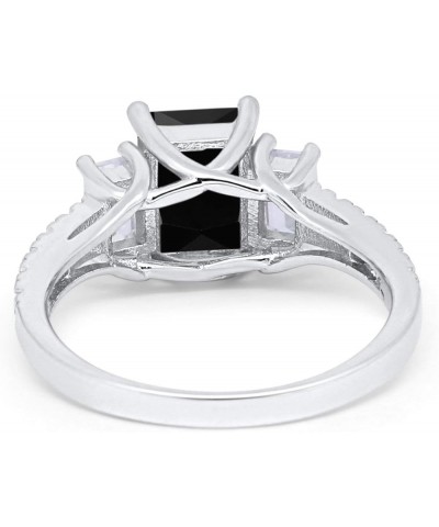 Emerald Cut Three Stone Wedding Engagement Ring Round Cubic Zirconia 925 Sterling Silver Simulated Black CZ $12.41 Rings