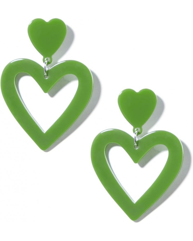 Double Heart Earrings Dangle Earrings for Women Love Heart Drop Earrings Valentine's Day Mother's Day Birthday Gift Green $6....