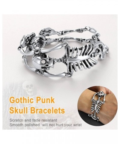 Gothic Skull Bracelets for Men Women, Stainless Steel/18K Gold Plated/Silver Black Punk Skeleton Head Chain Bracelet Party Ac...