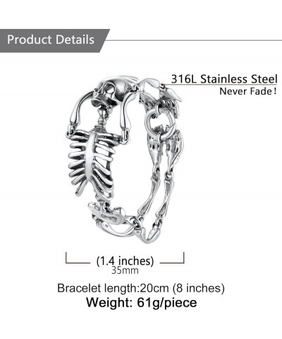 Gothic Skull Bracelets for Men Women, Stainless Steel/18K Gold Plated/Silver Black Punk Skeleton Head Chain Bracelet Party Ac...