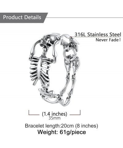 Gothic Skull Bracelets for Men Women, Stainless Steel/18K Gold Plated/Silver Black Punk Skeleton Head Chain Bracelet Party Ac...