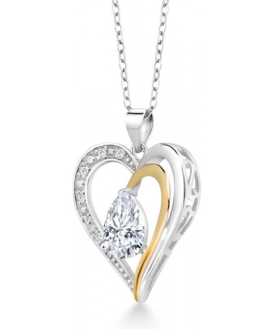 925 Sterling Silver and 10K Yellow Gold Gemstone Birthstone and White Lab Grown Diamond Heart Shape Pendant Necklace For Wome...