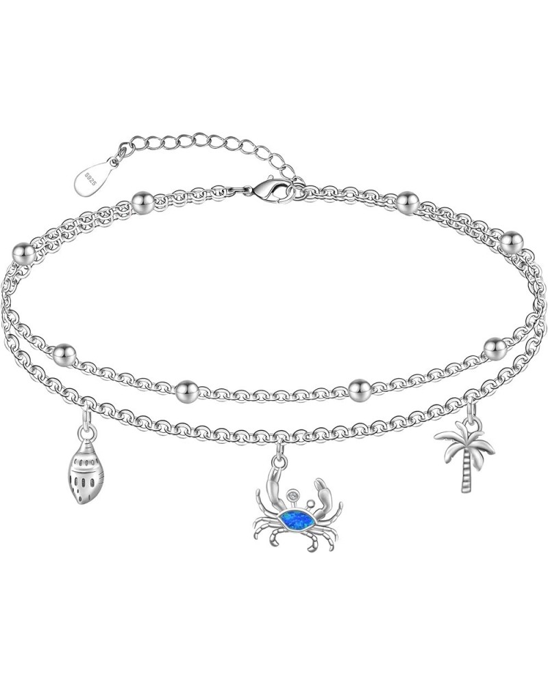 Ankle Bracelets for Women 925 Sterling Silver Anklet Animals/Ladybug/Clover/Hat/Wave Double Layer Anklet Adjustable 9 to 10 I...