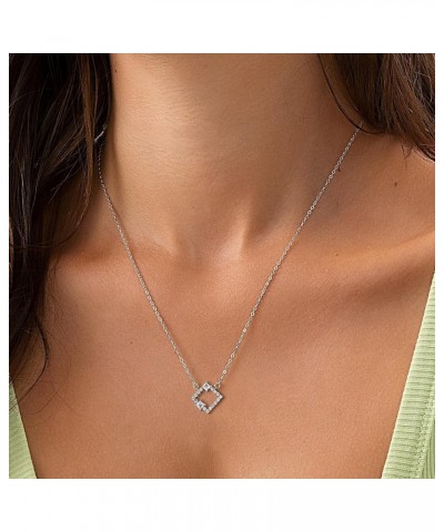 Dainty Necklaces for Women Girls, 925 Sterling Sliver Necklace Cubic Zirconia Pendant Trendy Jewelry Gifts Square $11.20 Neck...