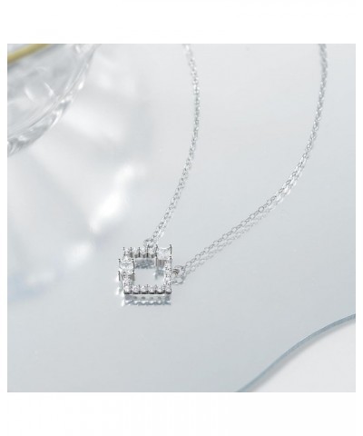 Dainty Necklaces for Women Girls, 925 Sterling Sliver Necklace Cubic Zirconia Pendant Trendy Jewelry Gifts Square $11.20 Neck...