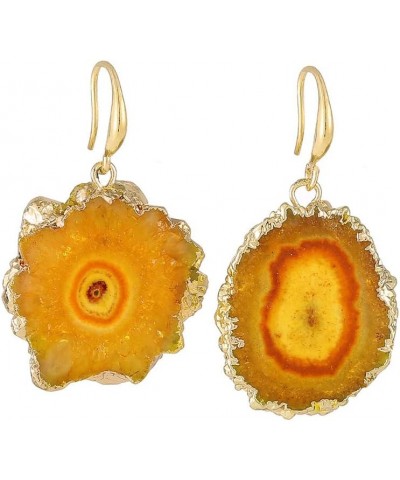 Natural Agate Slice Quartz Geode Druzy Dangle Earrings Healing Crystal Stone Gemstone Jewelry Gift Yellow $8.40 Earrings