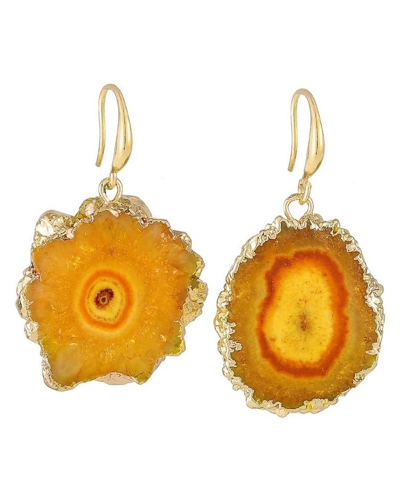 Natural Agate Slice Quartz Geode Druzy Dangle Earrings Healing Crystal Stone Gemstone Jewelry Gift Yellow $8.40 Earrings