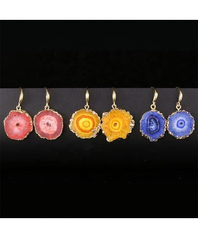 Natural Agate Slice Quartz Geode Druzy Dangle Earrings Healing Crystal Stone Gemstone Jewelry Gift Yellow $8.40 Earrings