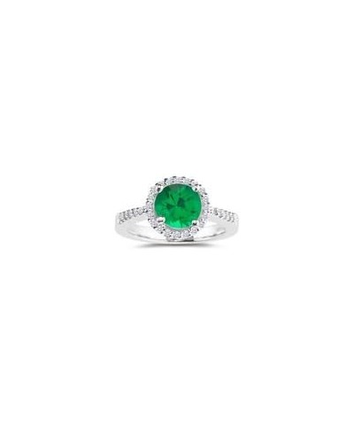 0.20 Cts Diamond & 0.20 Cts of 4 mm AAA Round Natural Emerald Ring in 18K White Gold $435.77 Rings