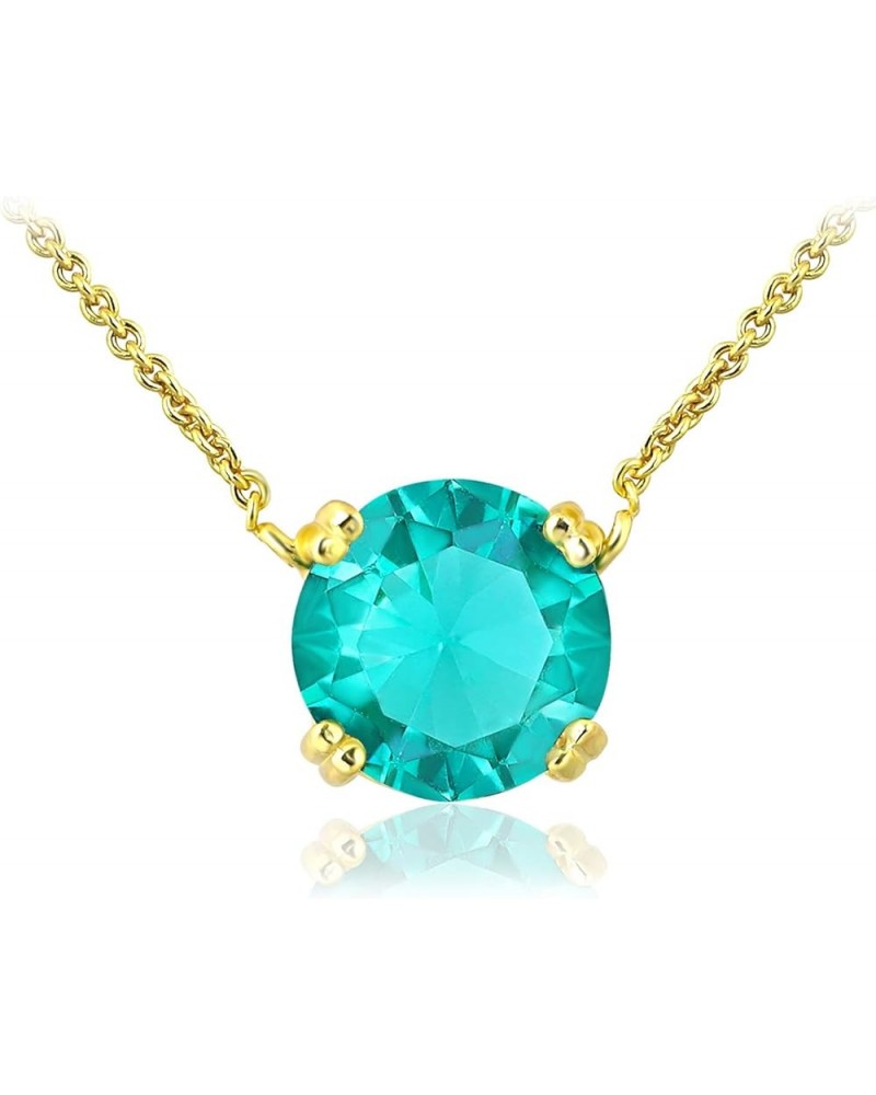 925 Sterling Silver 10mm/0.39" Round Cut Solitaire Gemstone Pendant Necklace for Women, 18 inch teal color - gold flashed $11...