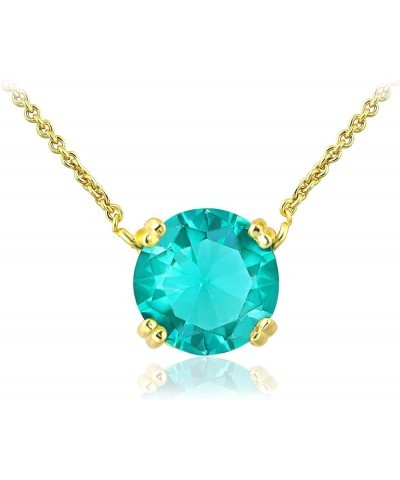 925 Sterling Silver 10mm/0.39" Round Cut Solitaire Gemstone Pendant Necklace for Women, 18 inch teal color - gold flashed $11...