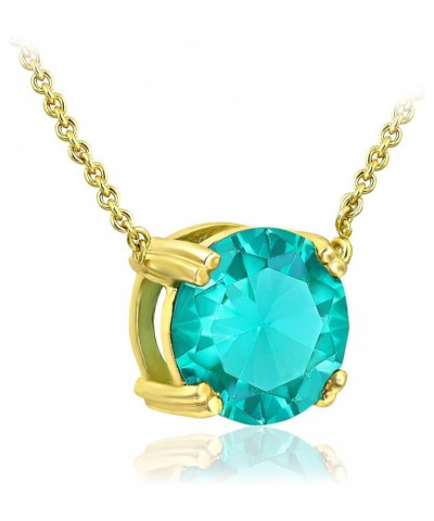 925 Sterling Silver 10mm/0.39" Round Cut Solitaire Gemstone Pendant Necklace for Women, 18 inch teal color - gold flashed $11...