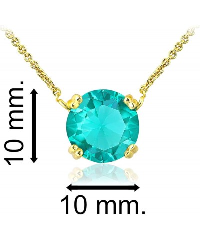 925 Sterling Silver 10mm/0.39" Round Cut Solitaire Gemstone Pendant Necklace for Women, 18 inch teal color - gold flashed $11...