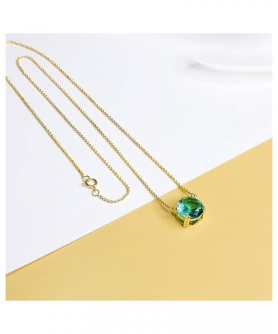 925 Sterling Silver 10mm/0.39" Round Cut Solitaire Gemstone Pendant Necklace for Women, 18 inch teal color - gold flashed $11...