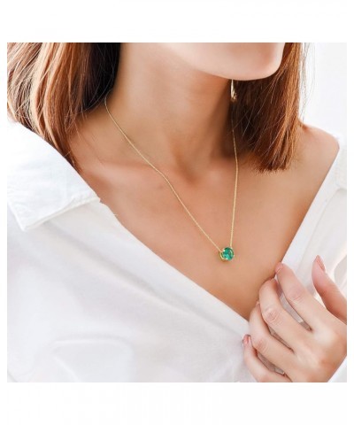 925 Sterling Silver 10mm/0.39" Round Cut Solitaire Gemstone Pendant Necklace for Women, 18 inch teal color - gold flashed $11...