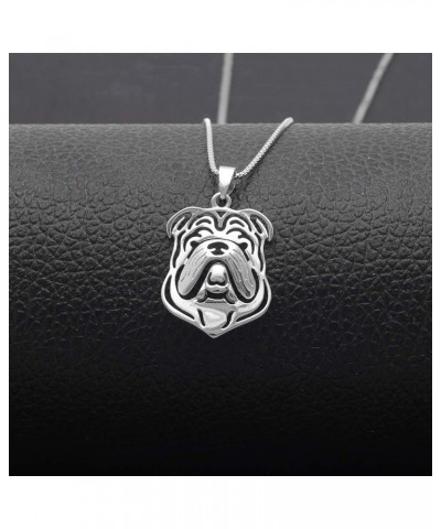 Bulldog Sterling Silver Necklace Dangle Earrings Set by Ginger Lyne Ears Down Puppy Dog Pet Pendant Box Chain Doggie Animal P...