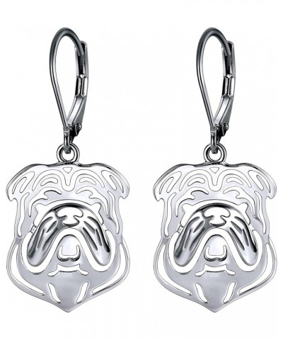 Bulldog Sterling Silver Necklace Dangle Earrings Set by Ginger Lyne Ears Down Puppy Dog Pet Pendant Box Chain Doggie Animal P...