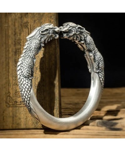 Lucky Pixiu Silver Bracelet Dragon Bracelet Open Wide Bracelet Vintage Bracelet Dragon Totem Bracelet Silver Bangle Gifts Jew...