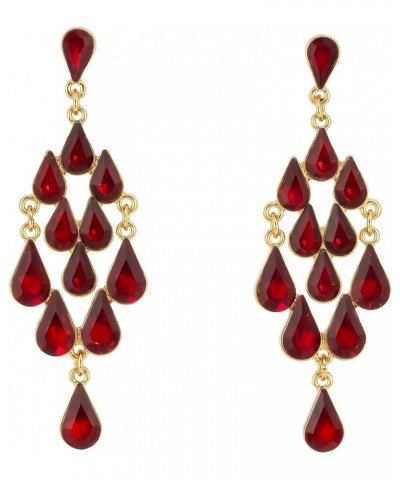 Carol Gold Tone Post Cascade Teardrop Fashion Earrings for Women - Dangling Womens Earrings with Red Gemstones - Dangle State...