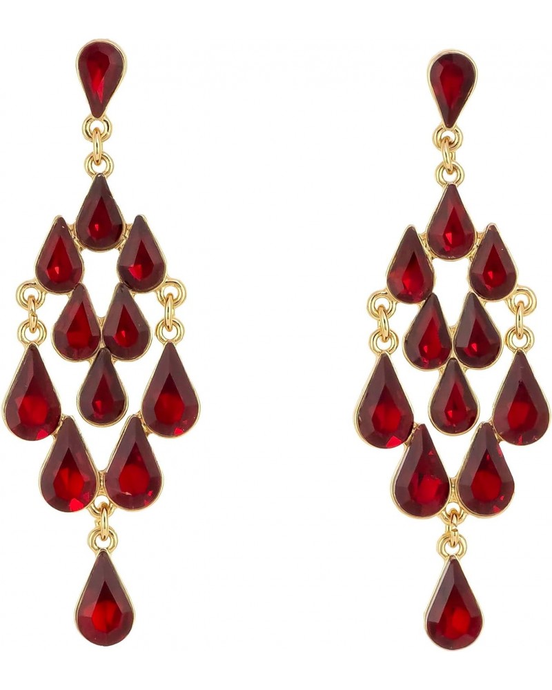 Carol Gold Tone Post Cascade Teardrop Fashion Earrings for Women - Dangling Womens Earrings with Red Gemstones - Dangle State...