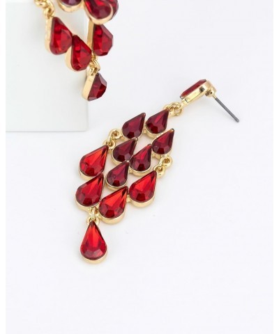 Carol Gold Tone Post Cascade Teardrop Fashion Earrings for Women - Dangling Womens Earrings with Red Gemstones - Dangle State...