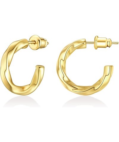 14K Gold Plated Chunky Gold Hoops High Polished Gold Hoop Earrings for Women Diameter 20mm Gold Twist Earrings $10.44 Earrings