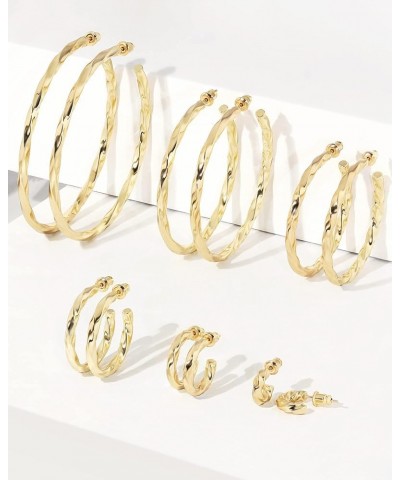 14K Gold Plated Chunky Gold Hoops High Polished Gold Hoop Earrings for Women Diameter 20mm Gold Twist Earrings $10.44 Earrings