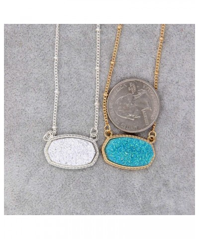 Framed Etched Oval Faux Druzy Glitter Statement Short Necklace for Women's Gift Outfit Jewelry Silver + Purple Drusy $8.57 Ne...