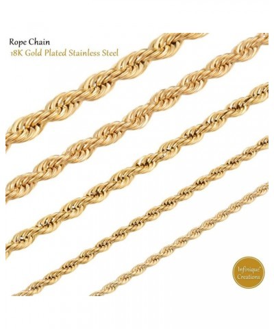 INFINIQUE CREATIONS 18K Gold Plated Stainless Steel Rope Chain Bracelet Necklace for Men Women Hypoallergenic Jewelry 2-8mm 4...