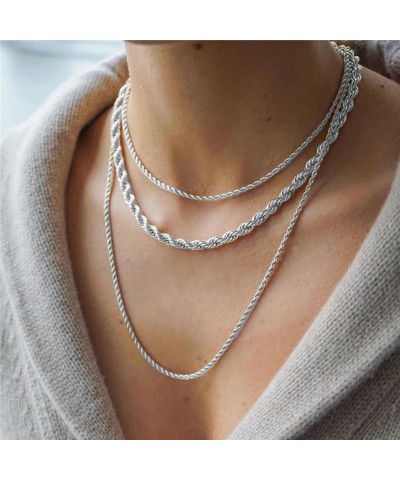 Rope Chain Necklace for Men Women 16inch- 24inch Stainless Steel Twist Chain Necklace 2mm 4mm Silver Chain Necklace Rope Neck...