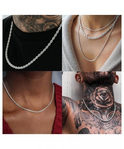 Rope Chain Necklace for Men Women 16inch- 24inch Stainless Steel Twist Chain Necklace 2mm 4mm Silver Chain Necklace Rope Neck...