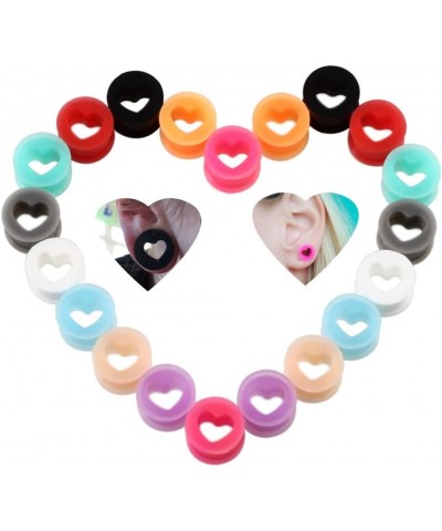 Colorful Heart Shaped Silicone Flexible Double Flared Round Ear Tunnels and Plugs Boho Style Hollow Ear Piercing Gauge Expand...