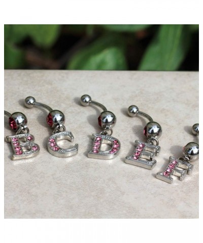 316L Navel Ring with Pink Gemmed Alphabet Initial Letter Dangle //Choose Letter// U $7.64 Body Jewelry