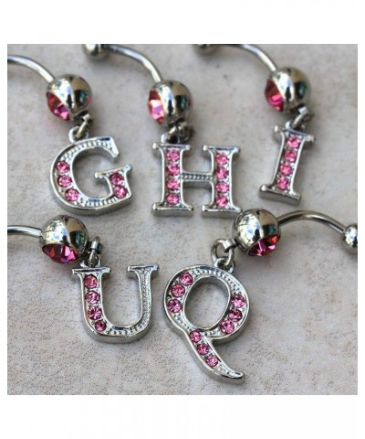 316L Navel Ring with Pink Gemmed Alphabet Initial Letter Dangle //Choose Letter// U $7.64 Body Jewelry