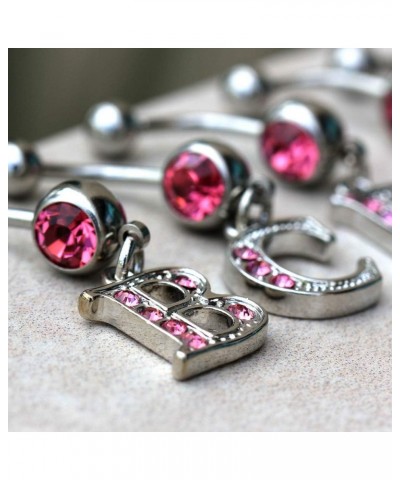 316L Navel Ring with Pink Gemmed Alphabet Initial Letter Dangle //Choose Letter// U $7.64 Body Jewelry