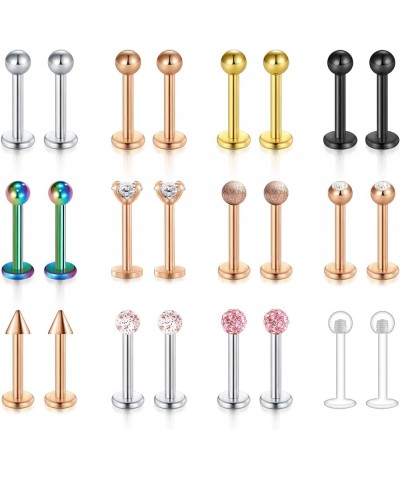 16G 24Pcs Stainless Steel Labret Studs Lip Rings Retainer Cartilage Tragus Helix Earring Barbell Medusa Piercing Jewelry with...