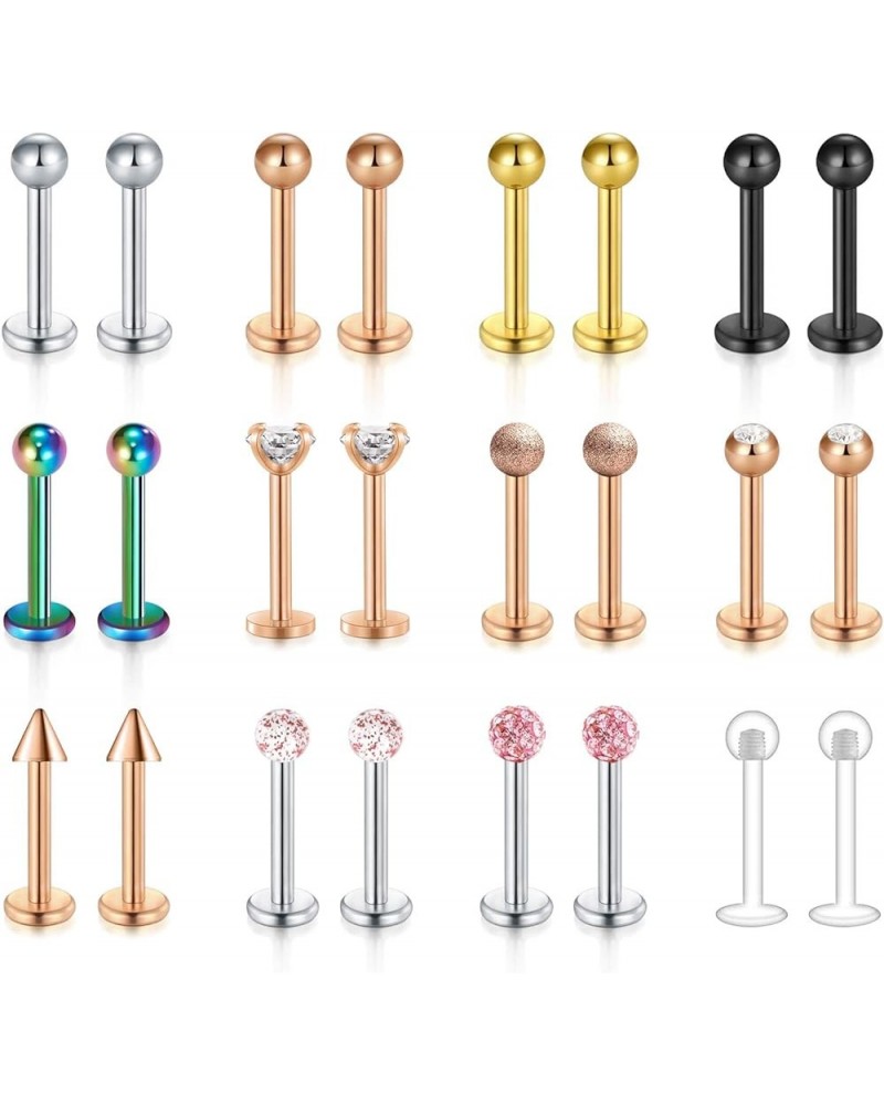 16G 24Pcs Stainless Steel Labret Studs Lip Rings Retainer Cartilage Tragus Helix Earring Barbell Medusa Piercing Jewelry with...