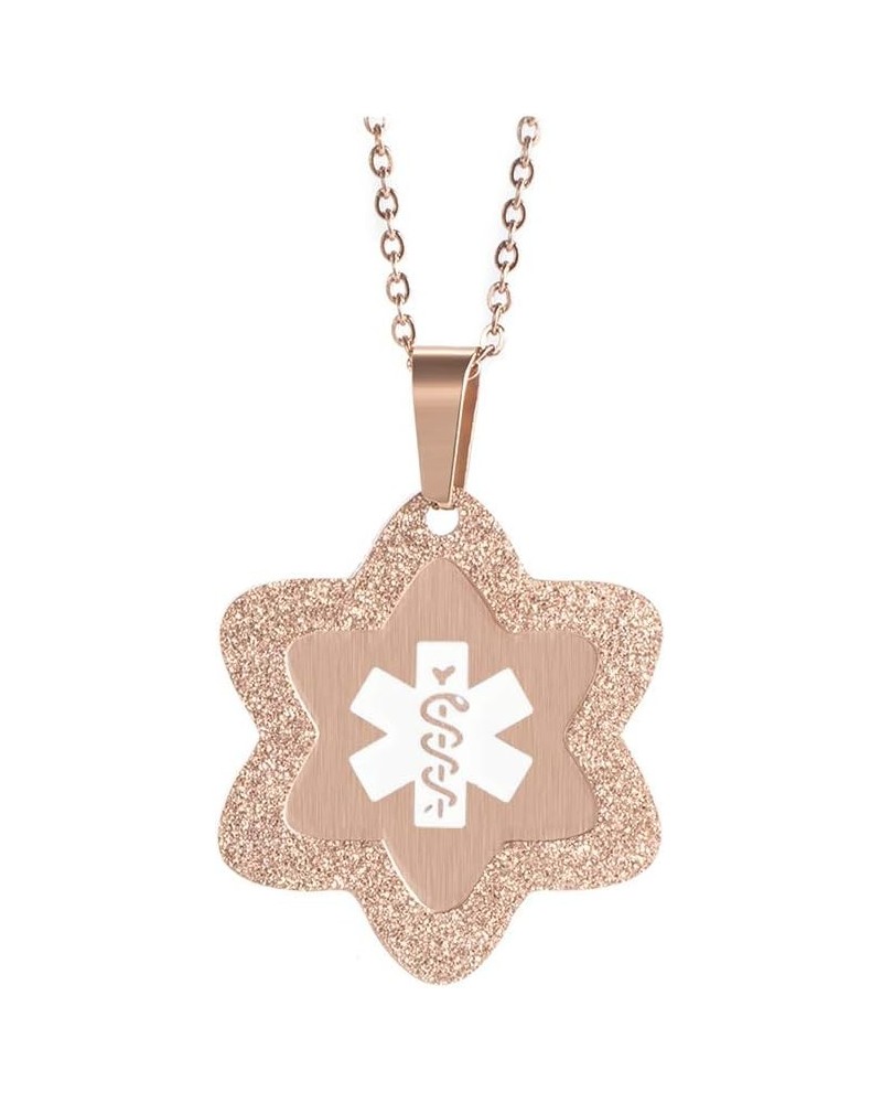 Medical Alert ID Necklace Stainless Steel Star Dog Tag Emergency Pendant Chain for Women 20" (Free Engraving) Rose Gold $8.60...