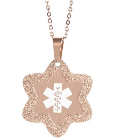 Medical Alert ID Necklace Stainless Steel Star Dog Tag Emergency Pendant Chain for Women 20" (Free Engraving) Rose Gold $8.60...