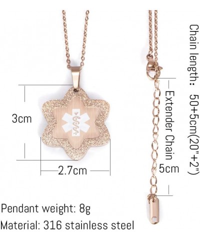 Medical Alert ID Necklace Stainless Steel Star Dog Tag Emergency Pendant Chain for Women 20" (Free Engraving) Rose Gold $8.60...