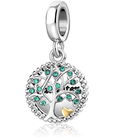 Family Tree of Life Dangle Charm Compatible with Pandora Charm Bracelets Women Girls Crystal Green Birthstone Gold Love Heart...