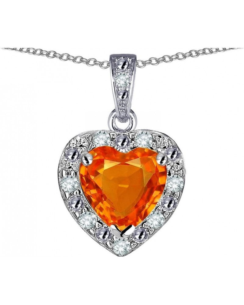 10k White Gold Heart Shape Halo Pendant Necklace Simulated Fire Opal White Gold $115.04 Necklaces