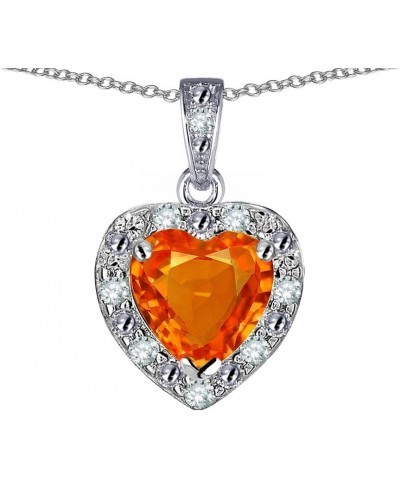 10k White Gold Heart Shape Halo Pendant Necklace Simulated Fire Opal White Gold $115.04 Necklaces