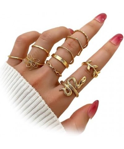 Gold Boho Ring Sets Stackable Knuckle Ring Vintage Snake Finger Rings Set Stacking Joint Midi Trendy Rings Sets for Women Gir...