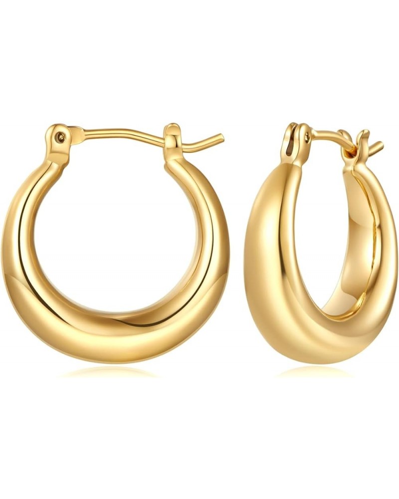 Gold Plated Huggie Hoop Earrings for Women Square Round Thick Hoop Earrings Jewelry Gift Gold-Small Chunky $12.23 Earrings