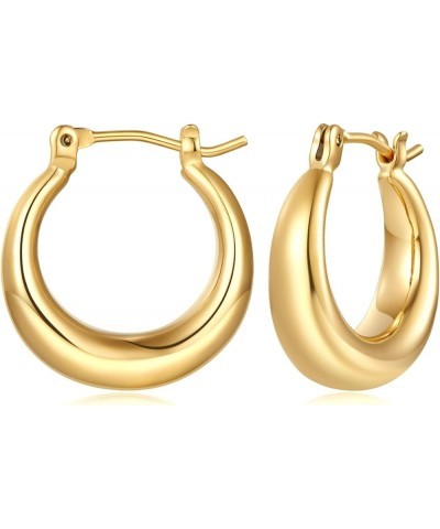 Gold Plated Huggie Hoop Earrings for Women Square Round Thick Hoop Earrings Jewelry Gift Gold-Small Chunky $12.23 Earrings